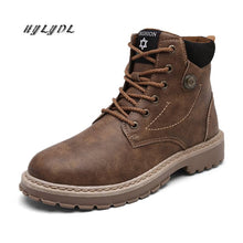 Load image into Gallery viewer, Boots Men Autumn High Quality Causal Motorcycle Ankle Boots Winter Leather Lace up Round Top Fashion Work Shoes Botas de hombre