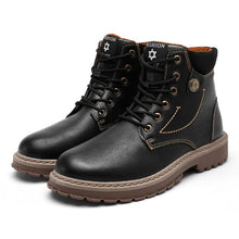 Load image into Gallery viewer, Boots Men Autumn High Quality Causal Motorcycle Ankle Boots Winter Leather Lace up Round Top Fashion Work Shoes Botas de hombre