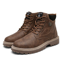 Load image into Gallery viewer, Boots Men Autumn High Quality Causal Motorcycle Ankle Boots Winter Leather Lace up Round Top Fashion Work Shoes Botas de hombre